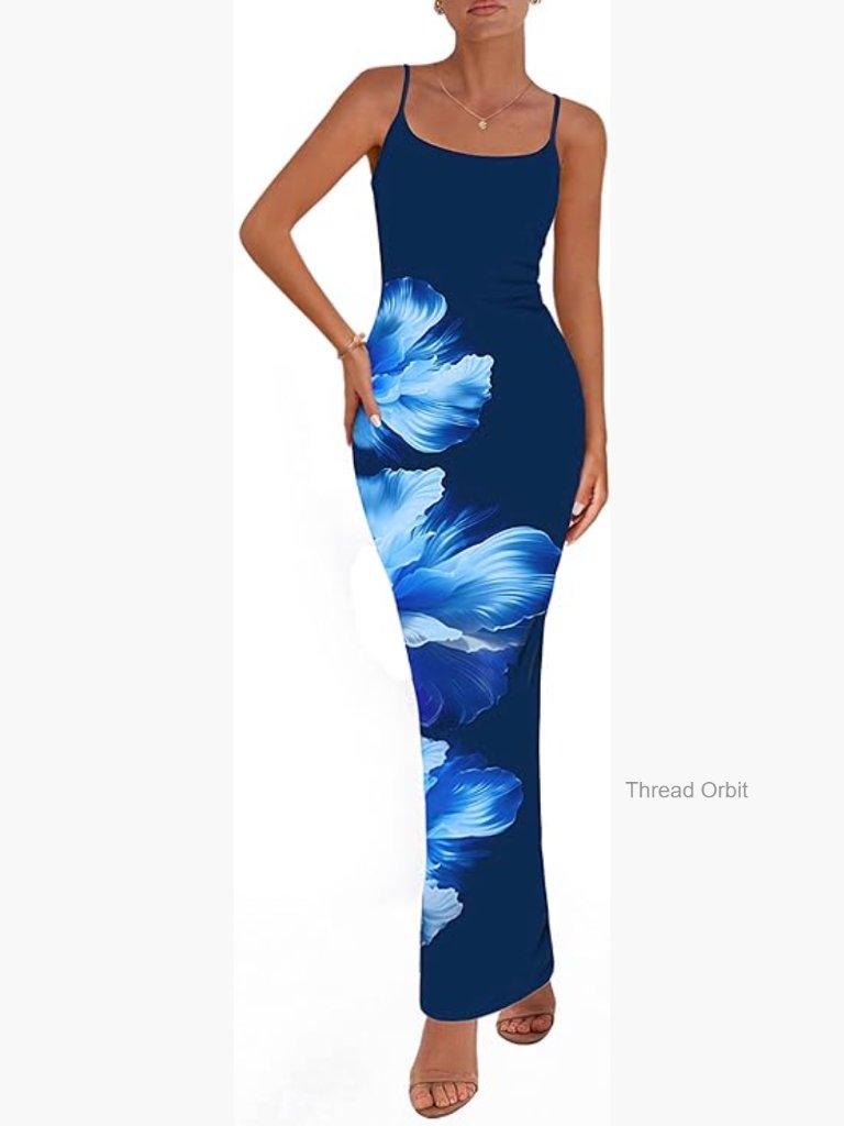 Floral Mesh Maxi Dress Spaghetti Strap Bodycon Backless Slip Night Out